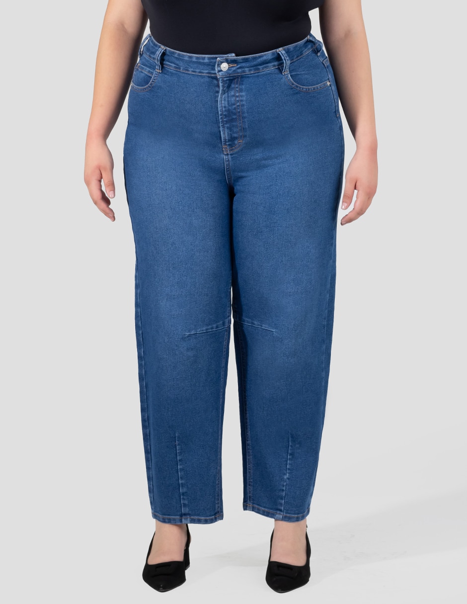 Jeans regular barrel corte cintura alta para mujer