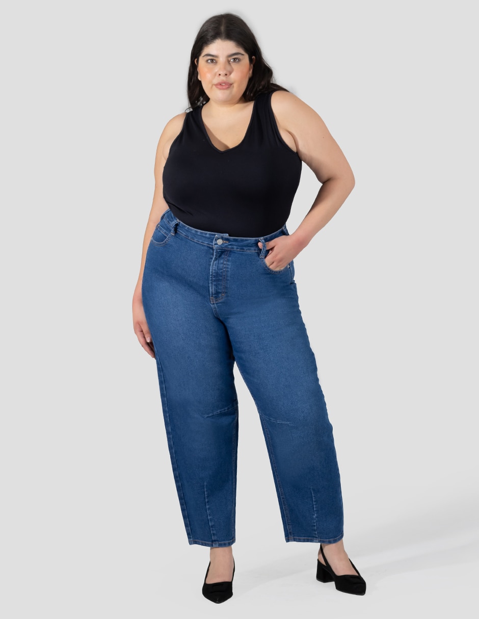 Jeans regular barrel corte cintura alta para mujer 5