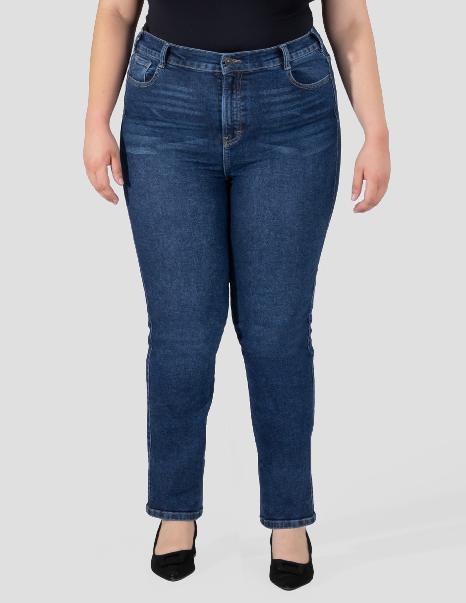 Jeans regular skinny corte cintura alta para mujer