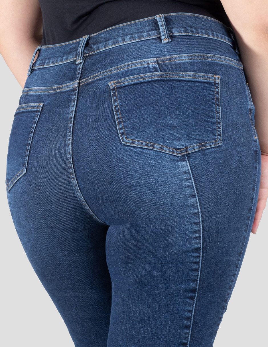 Jeans regular skinny corte cintura alta para mujer