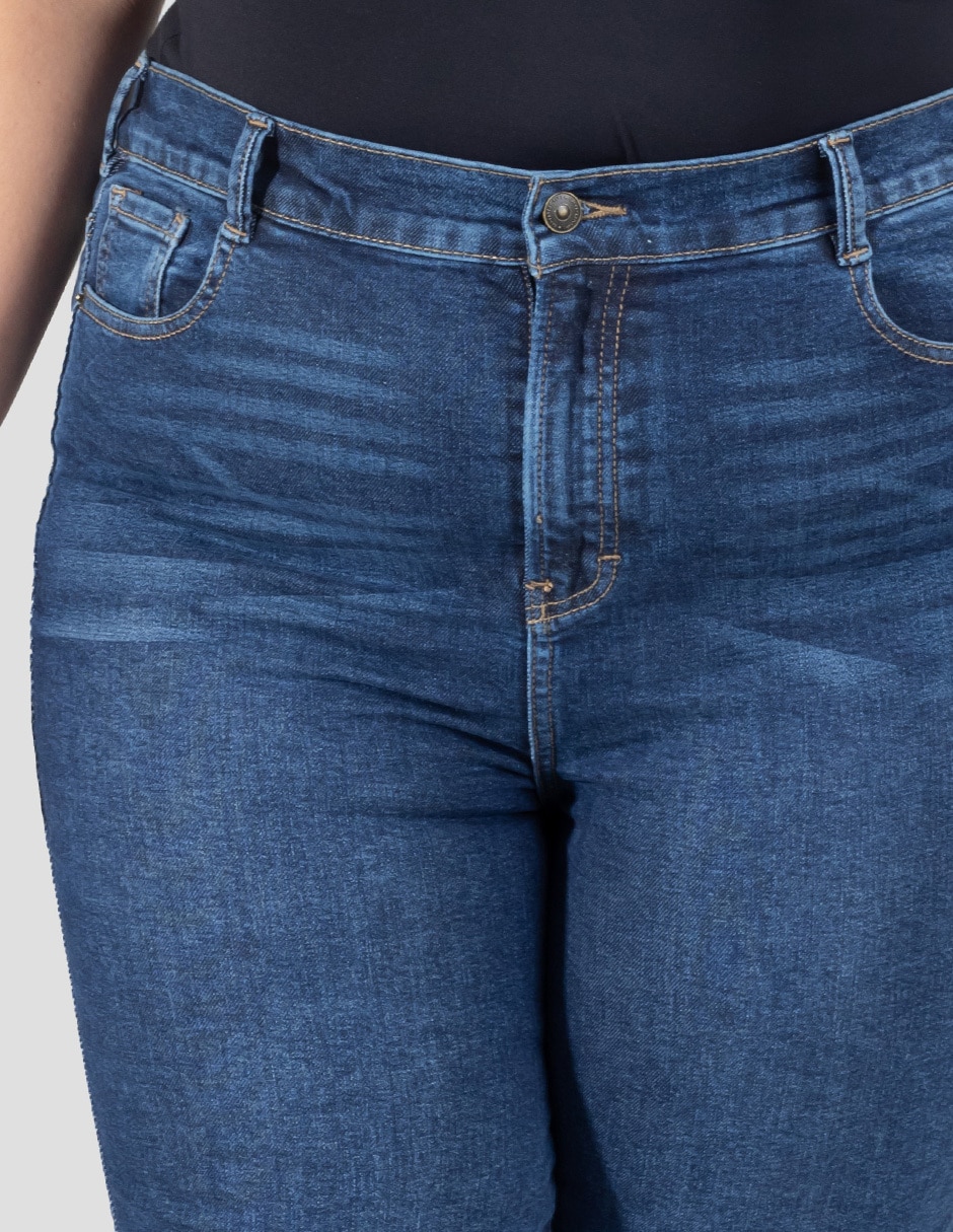 Jeans regular skinny corte cintura alta para mujer
