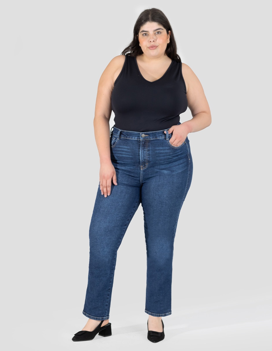 Jeans regular skinny corte cintura alta para mujer