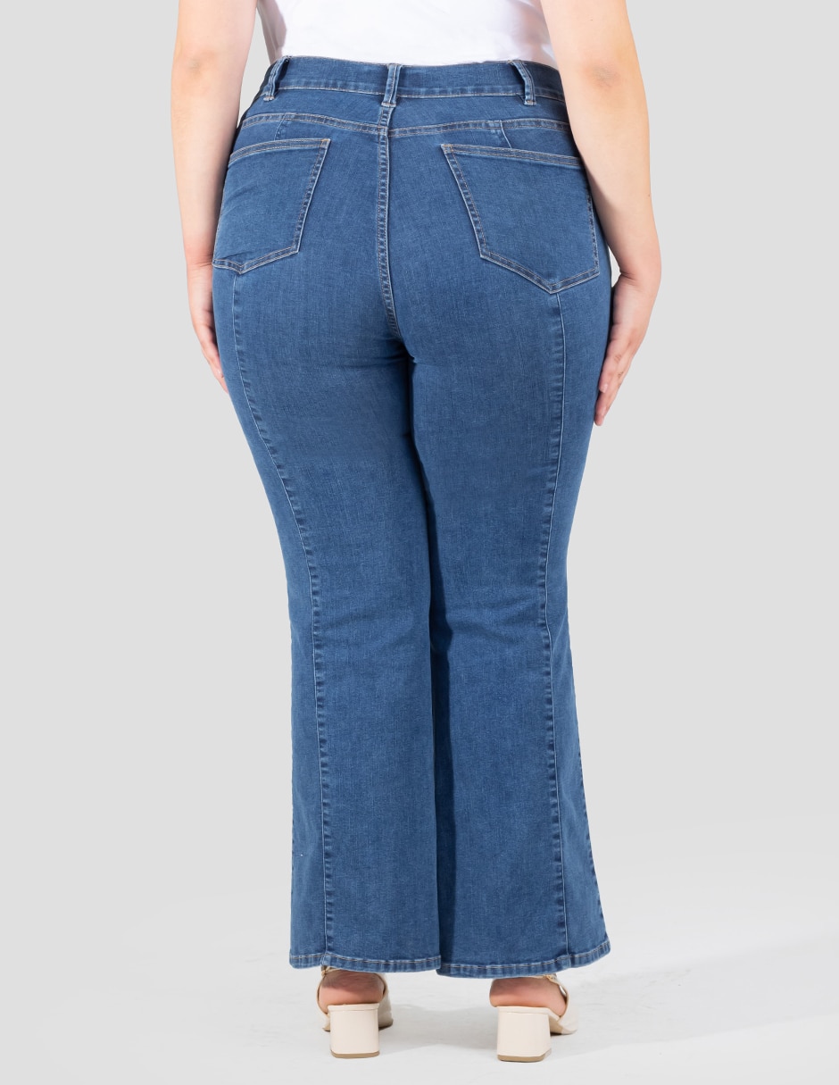 Jeans regular flare corte cintura alta para mujer 2