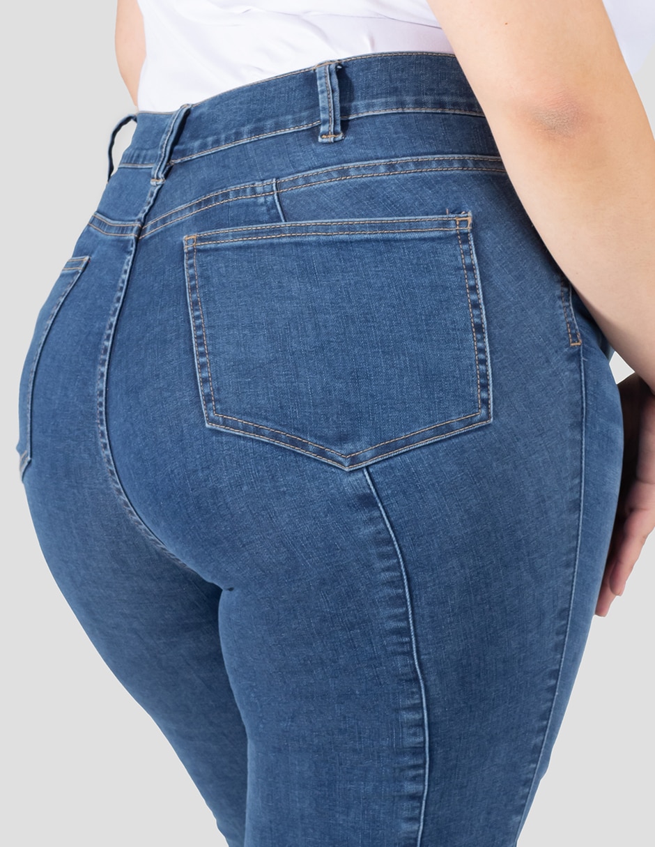 Jeans regular flare corte cintura alta para mujer 3