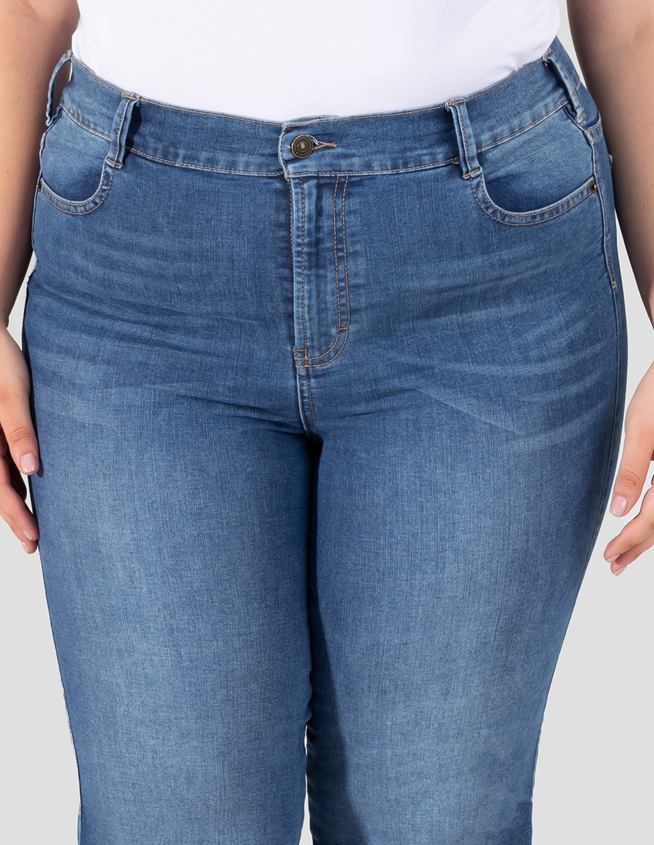 Jeans regular flare corte cintura alta para mujer 4