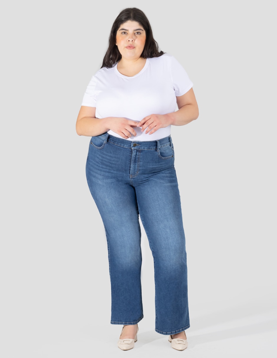 Jeans regular flare corte cintura alta para mujer 5