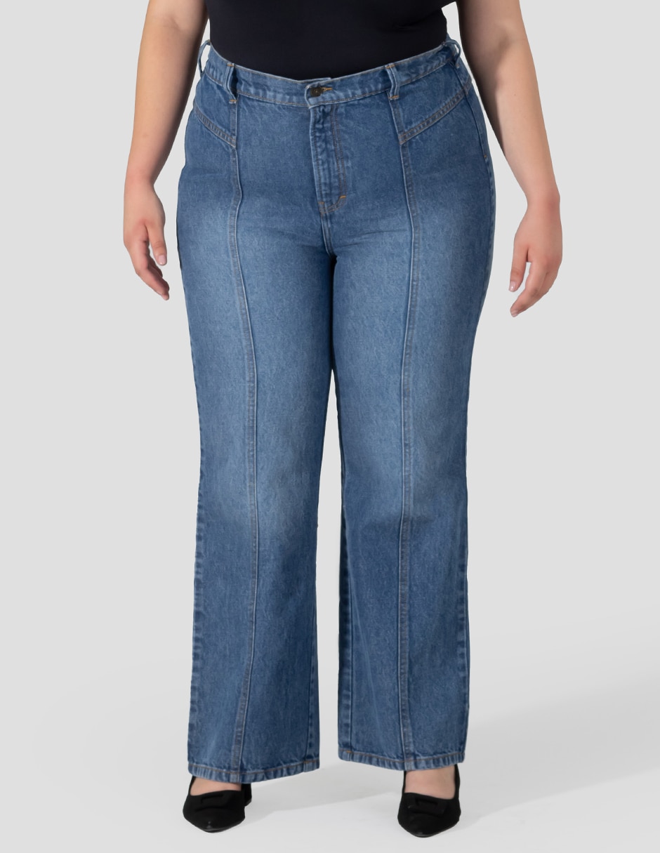 Jeans regular straight corte cintura alta para mujer