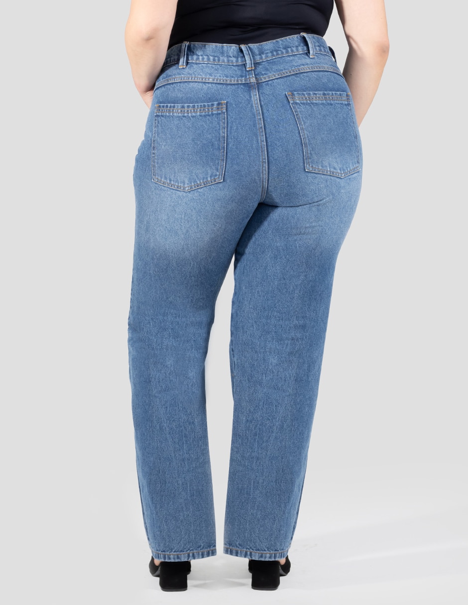 Jeans regular straight corte cintura alta para mujer