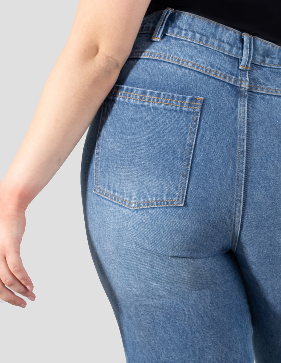 Jeans regular straight corte cintura alta para mujer