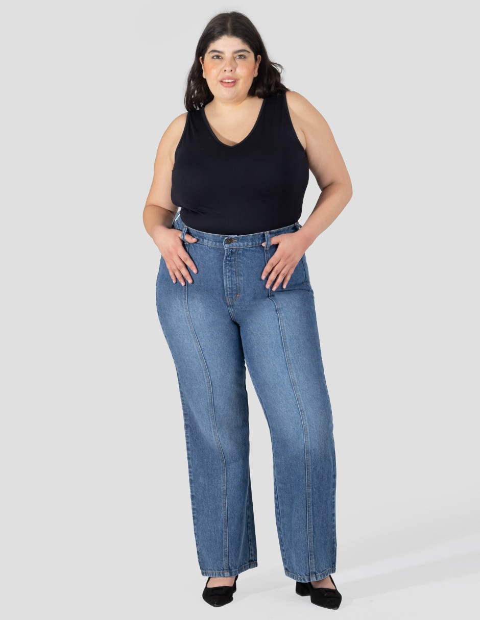 Jeans regular straight corte cintura alta para mujer
