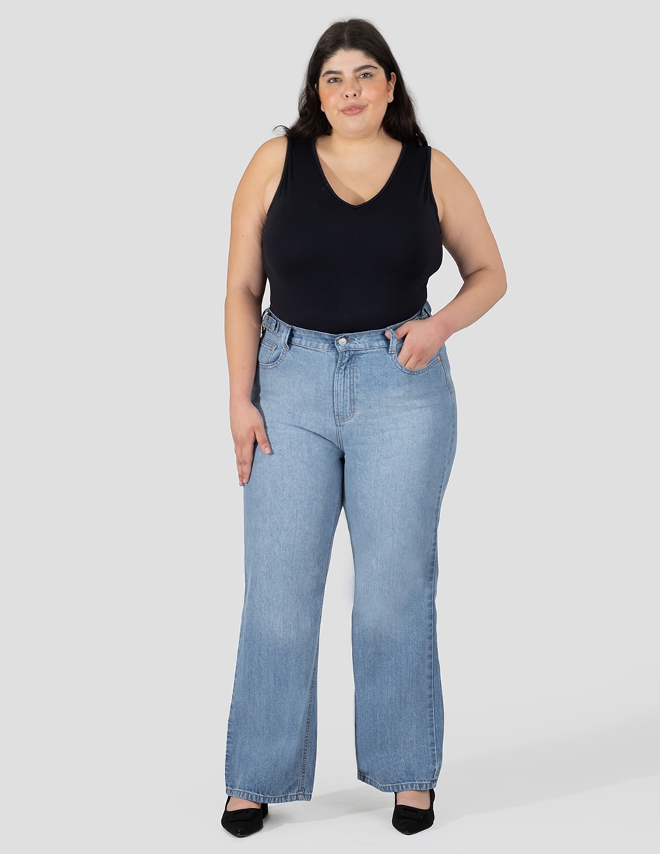 Jeans regular straight corte cintura alta para mujer 5