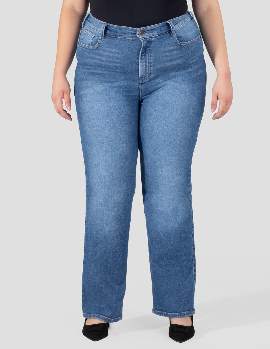 Jeans regular slim corte cintura alta para mujer 1