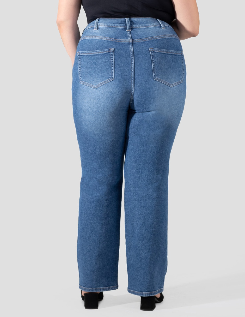 Jeans regular slim corte cintura alta para mujer 2