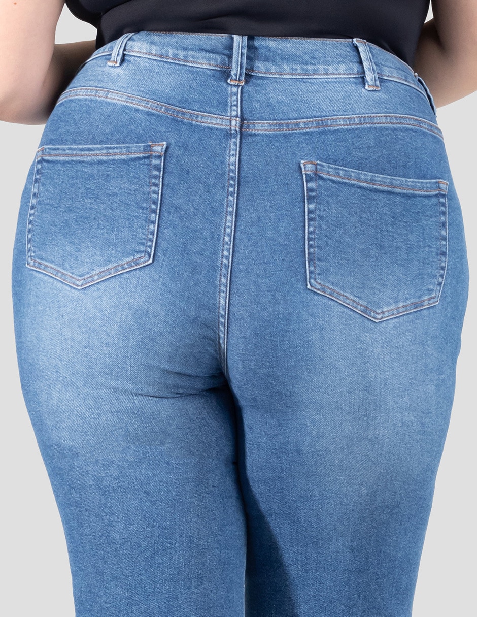 Jeans regular slim corte cintura alta para mujer 3