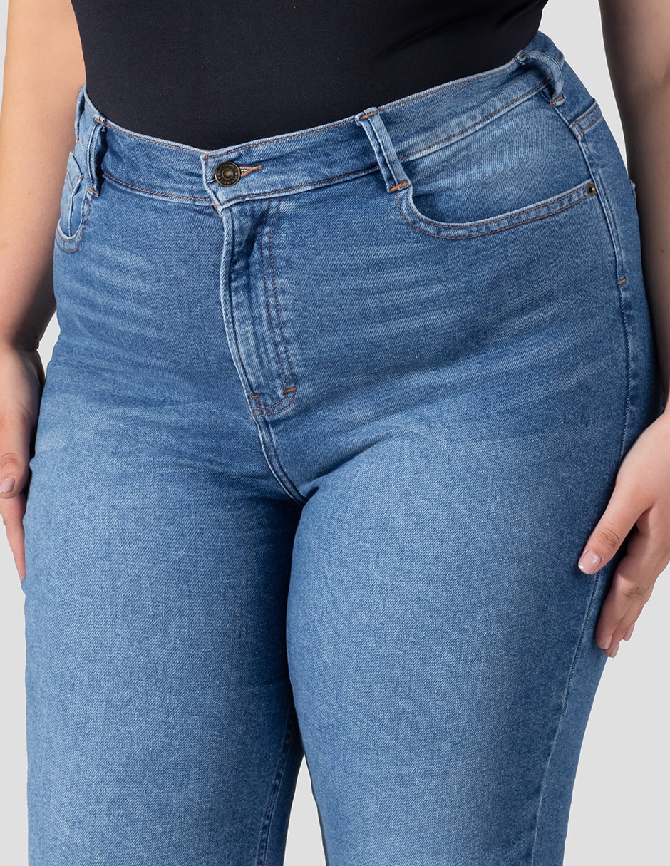 Jeans regular slim corte cintura alta para mujer 4